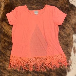 Pink top with fringe hem